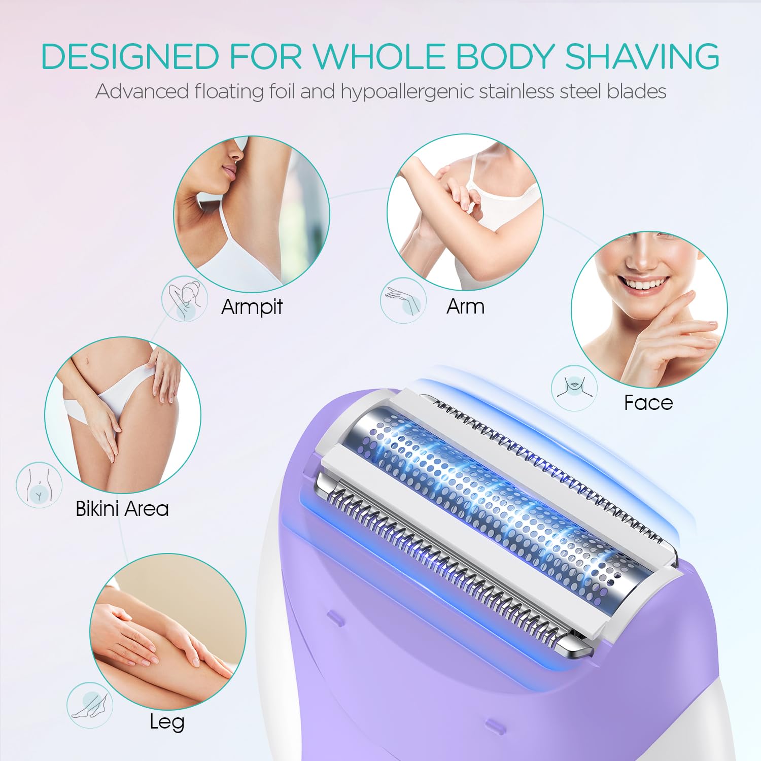 VOGOE Epilator for Women-Cordless Epilators Hair Removal for Women, 4-in-1 Electric Razor Hair Remover, 2 Speeds & 21 Tweezers for Face Legs Arms Armpit Bikini, Purple HR310