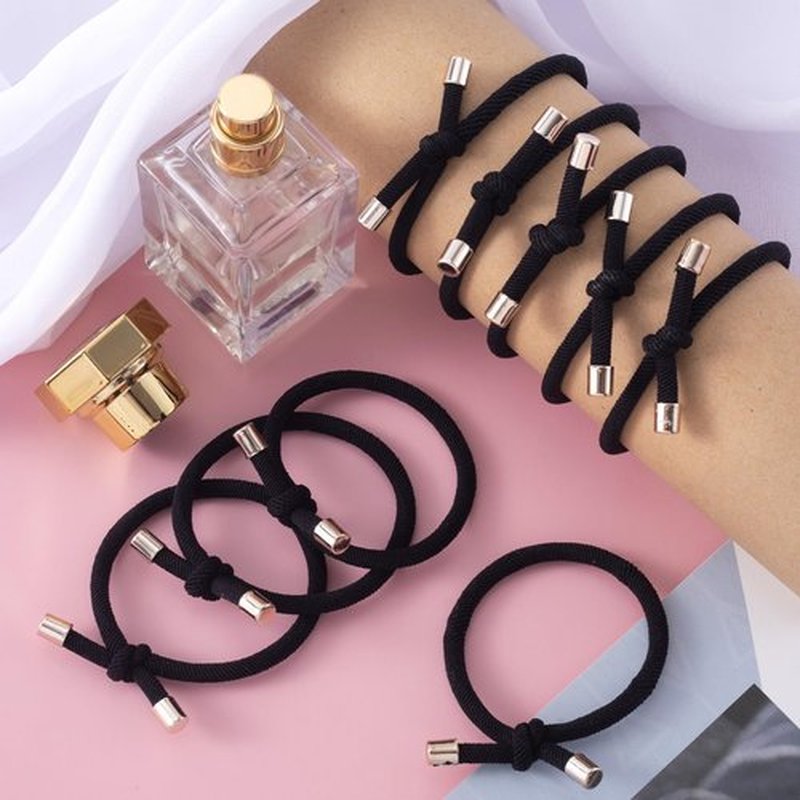 Pndeyo 15pcs Black Knotted Hair Ties, Elastic Knot Hair Bands Ponytail Holders, Non-Slip Hair Rope Bracelets for Thin Thick Wavy Curly Straight Long Short Hair
