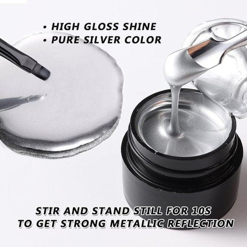 SUTOKAKA 3pcs Metallic Gel Nail Polish Set, Silver Gold Champagne Metal Painting Gel Mirror Chrome 3D Effect Glossy Soak off UV/LED Nail Glue for Home Salon DIY