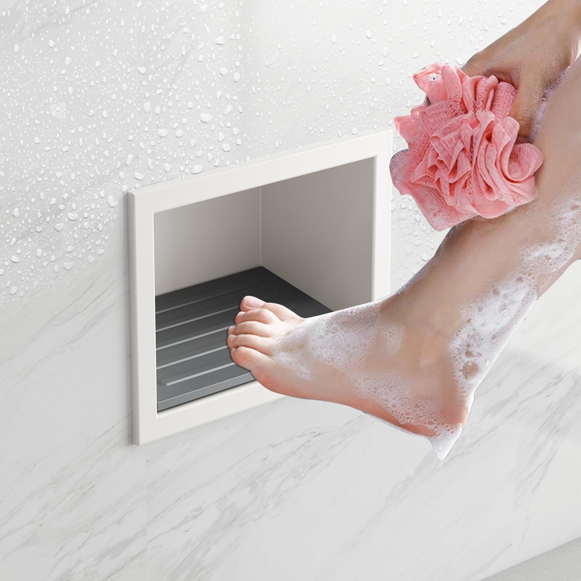 Qeke Shower Foot Rest for Shaving Legs, Matte White, 5.9"X 4.8"