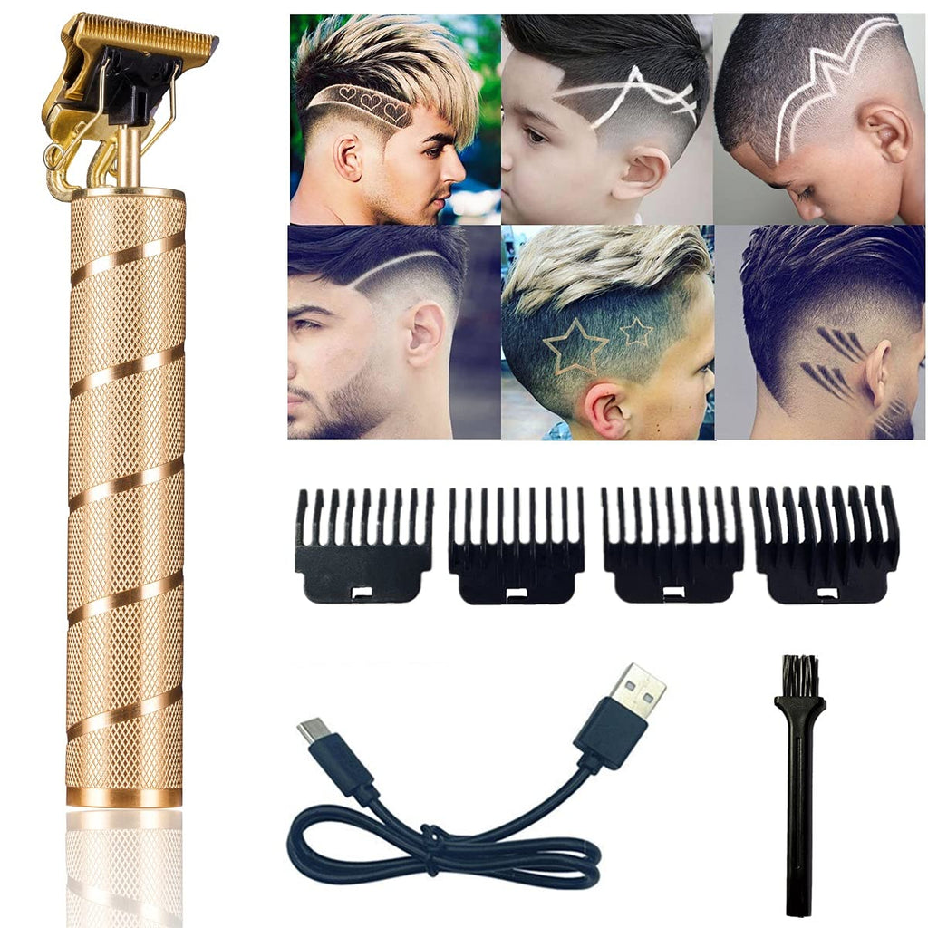 goldseaside Pro T Clippers, Electric Pro Li Trimmers T Blade Trimmer Cordless Rechargeable, Professional Baldheaded USB Rechargeable Hair Clipper for Men(Gold)