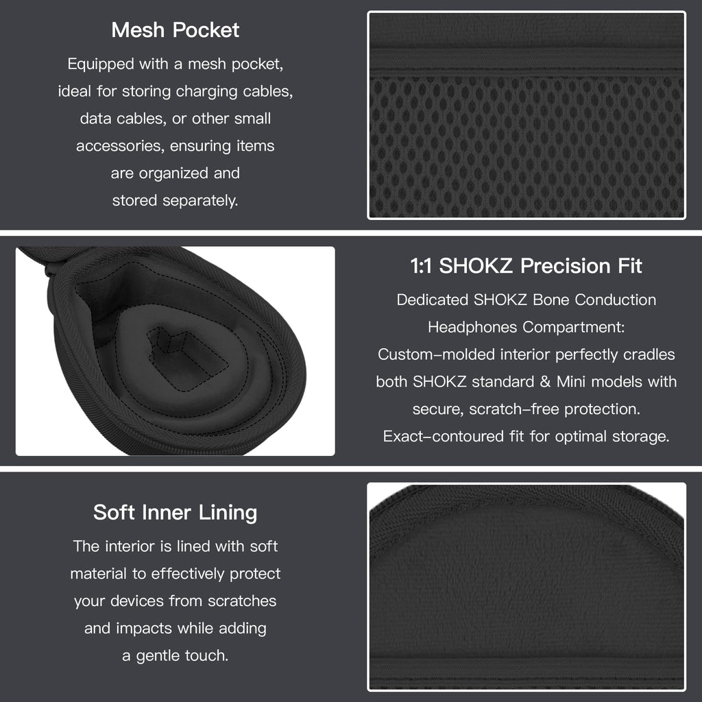 co2CREA Hard Case for SHOKZ New OpenRun Pro 2/1/Mini, OpenRun Standard/Mini, OpenMove, OpenSwim Pro, OpenSwim, Compatible with All SHOKZ Open-Ear Bone Conduction Sport Headphones, Black Case