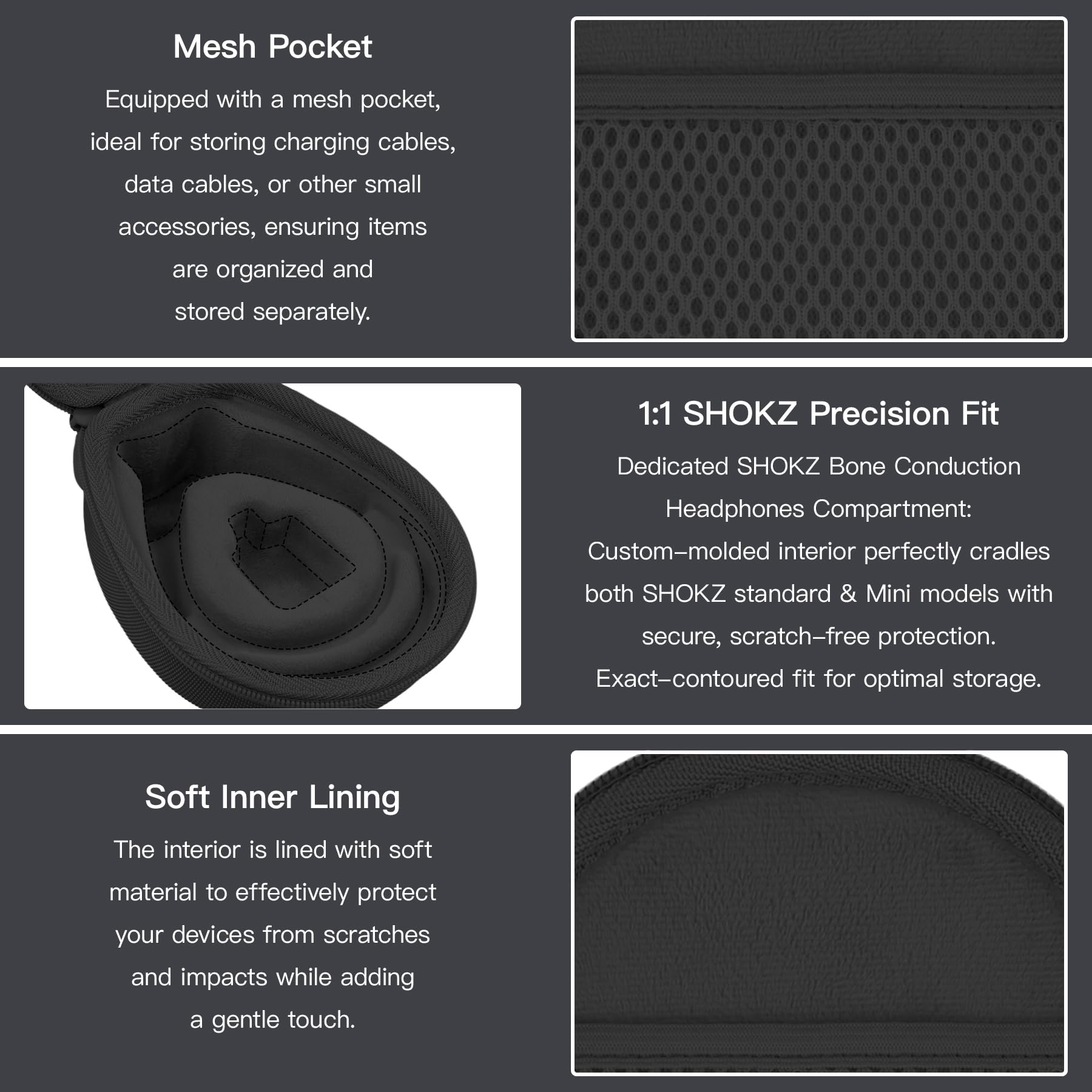 co2CREA Hard Case for SHOKZ New OpenRun Pro 2/1/Mini, OpenRun Standard/Mini, OpenMove, OpenSwim Pro, OpenSwim, Compatible with All SHOKZ Open-Ear Bone Conduction Sport Headphones, Black Case