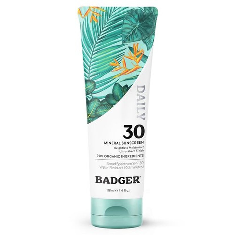 Badger Mineral Sunscreen SPF 30 - Lightweight, Moisturizing & Reef Safe | 4 fl oz, Unscented