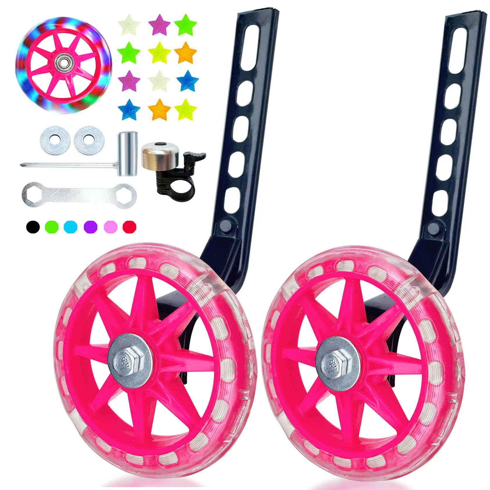 DDJKCZ Training Wheels for Kids Bicycle,Flash Mute Big Wheel Compatible for 12 14 16 18 20 inch Single Speed Bike (Bright Rose)