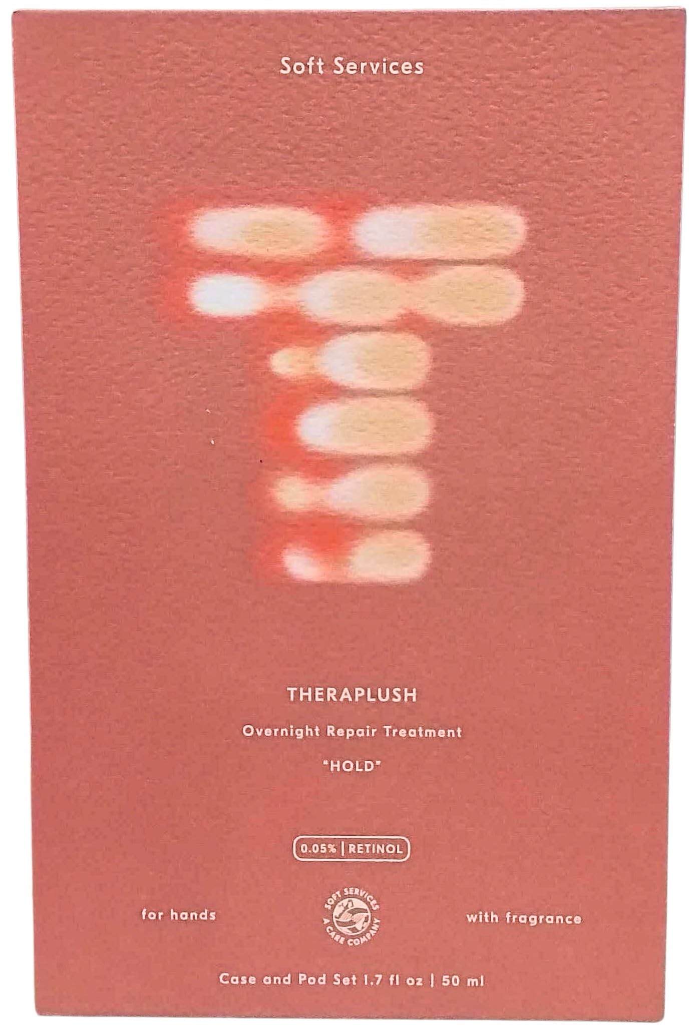 Soft Services Theraplush Hold Starter Set - Overnight Hand Repair - Case & Pod Set - Blush Case - Hold Pod Scented of Warming Spices, Powdered Florals, Woodsy Musk - 1.7 fl oz