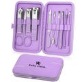 Manicure Set, Travel Mini Nail Clippers Kit Pedicure Care Tools, 10pcs Stainless Steel Grooming kit (Violet)