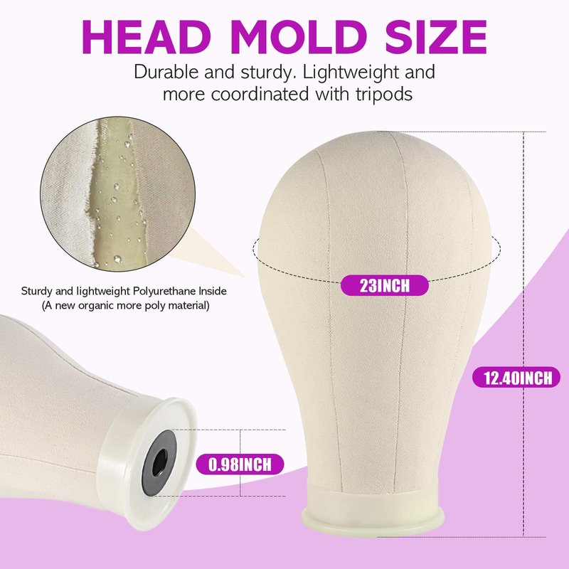 Wig Stand - Wig Stand with Head Canvas Wig Head with Mannequin Head for Wigs, Wig Head Stand Manikin Head Wig Head for Wigs Making Display with Wig caps, T Pins Set, Bristle Brush