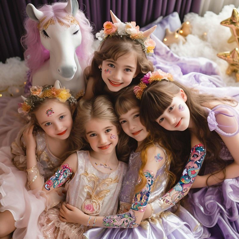 Unicorn Temporary Tattoo for Kids 35pcs Realistic Fake Tattoos, Full Half Arm Sleeve Glitter Tattoo Kit, Waterproof Birthday Party Supplies, Makeup Gifts for Girls Kids (24 Sheets)