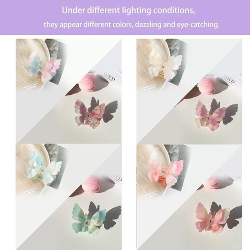 Fantasy Gradient Color Double Layered Butterfly Hair Clips, Medium Acrylic Claw Clips for Thick Thin Hair, Non-Slip Butterfly Jaw Clips, Beautiful Hair Accessories for Girls and Women (Dreamy Double)