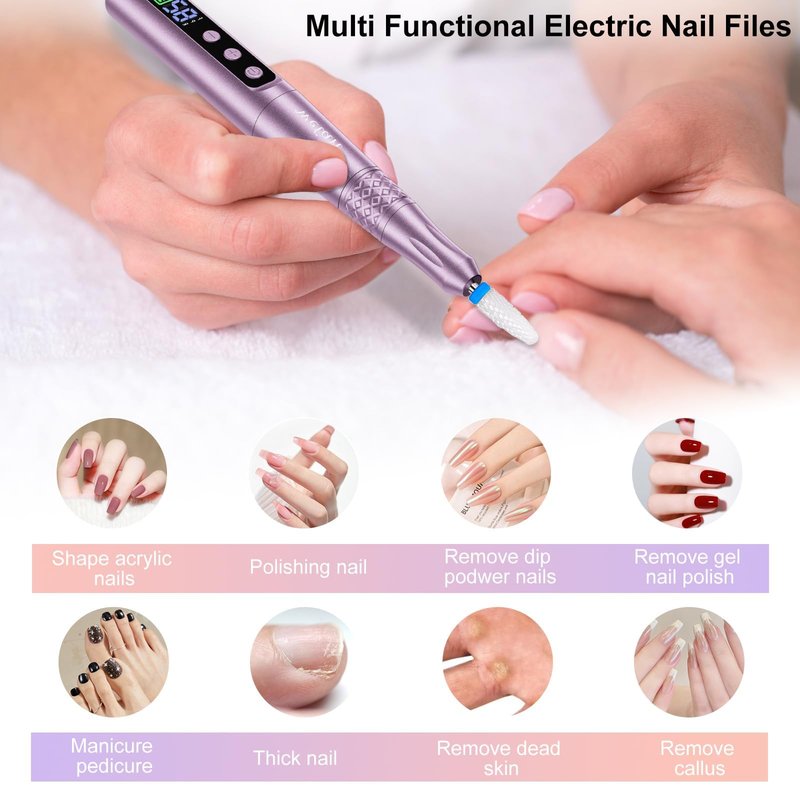Welan Electric Nail Drill Professional, Cordless NailDrill, 35000RPM Professional NailDrill, Portable Efile Nail Drill Machine for Acrylic and Gel Nail with Manicure and Polishing Tool Set (Pink)