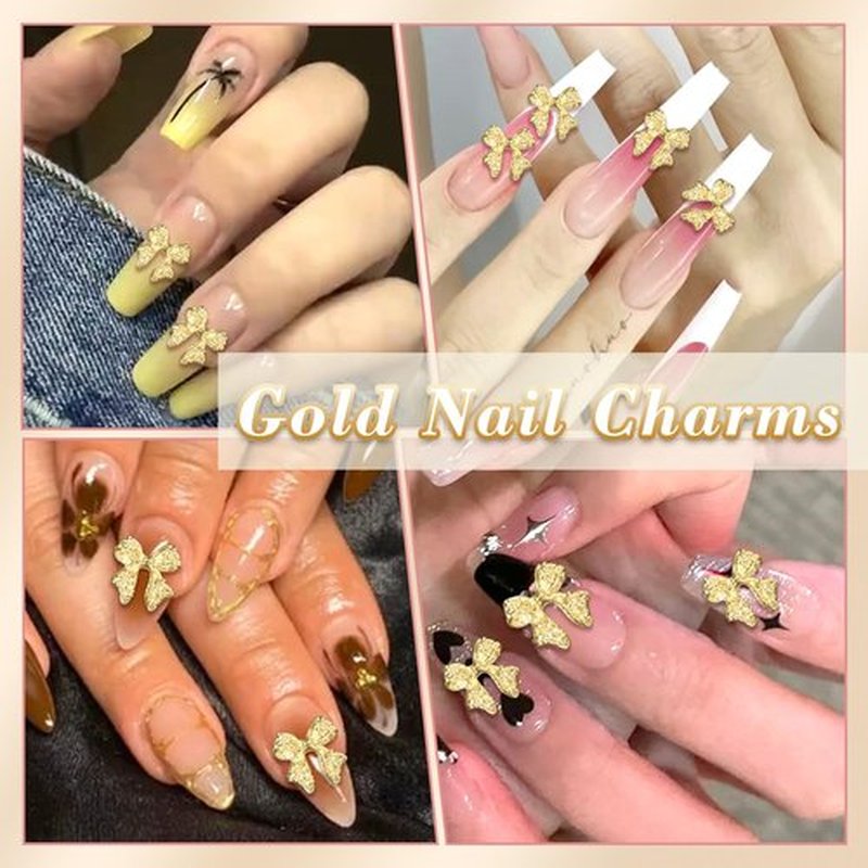 Cynailli 80 Pcs Gold 3D Bow Metal Nail Charm, Luxury Shiny Bows Nail Jewelry Charms for Alloy Nails, DIY Crafts