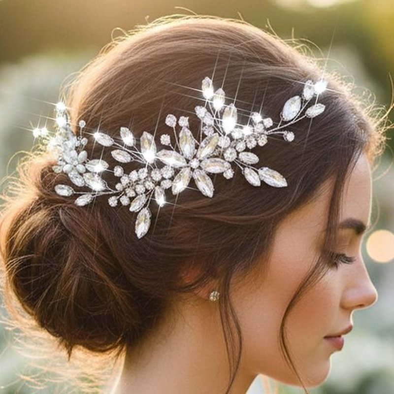 Lorealri Rhinestone Bridal Hair Combs Set - 3PCS Wedding Flower Crystal Pearl Hair Pins & Comb, Sparkling Elegant Accessories for Bride Bridesmaids Prom Formal Events