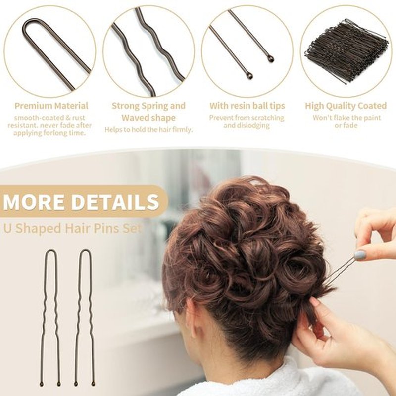 Mia Klein U Shaped Hair Pins -2.4 Inch 250 Count, Professional Hair Styling Pins for Women, Girls, and Hairdressing Salons - Includes Clear Storage Box for Updos and Bun Hair (Brown)