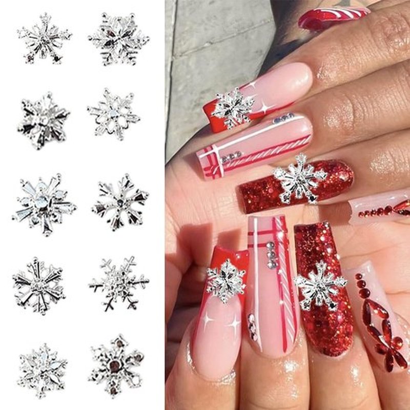 44Pcs Christmas Nail Art Charms for Acrylic Nails, Gold Silver Snowflakes Nail Charms 3D Alloy Snowflake Nail Rhinestones Luxury Winter Nail Gems Jewelry for Women DIY Christmas Manicure Decorations