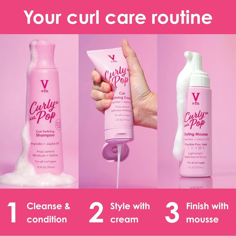 V&Co. Curly Pop Curl Defining Conditioner - Sulfate & Paraben Free Hydrating Formula with Peptides & Jojoba Oil | 12 fl oz
