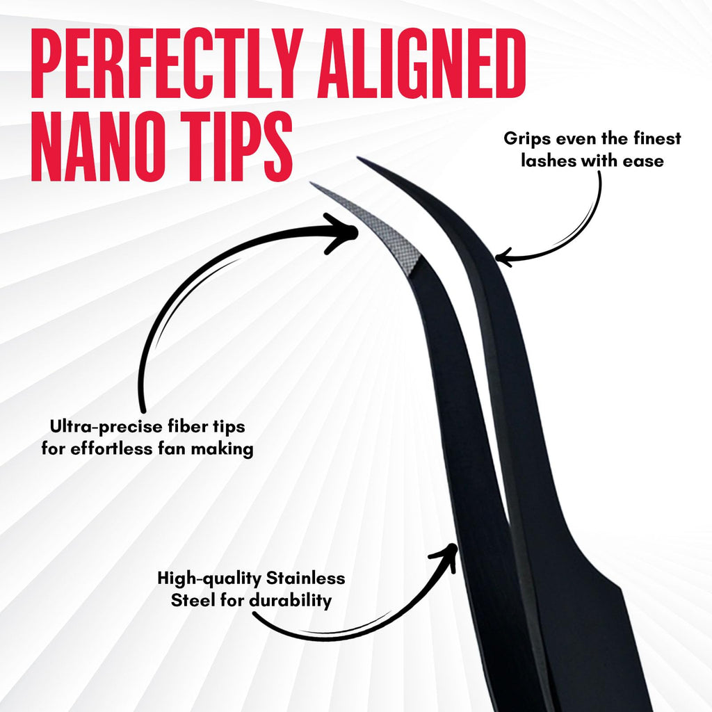 My Lash Tools Total Lash Control Curved Classic Fiber Tip Lash Tweezer – Precision Eyelash Extension Tweezer, Professional Stainless Steel, Volume & Classic Lashes (Black)
