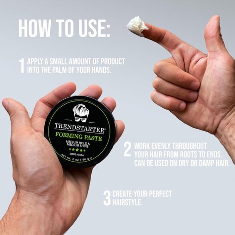 TRENDSTARTER Forming Paste - Lightweight Water-Based Hair Pomade Cream | Medium Hold & Shine, 2oz