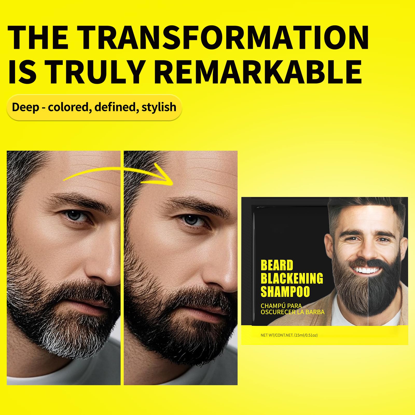 Gowwim Beard Dye Shampoo for Men, Natural Plant Extracts Blackening Beard Color Skin-Friendly 10x15ml Travel Packs