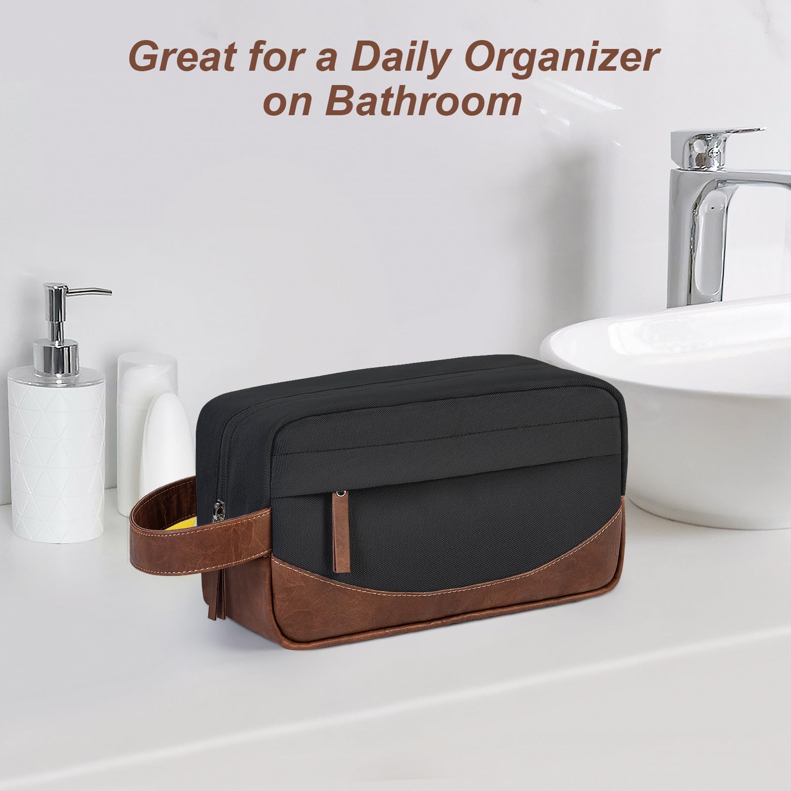 Ezday Travel Toiletry Bag for Men, Hanging Toiletry Organizer, Water Resistant Shaving Kit with Large Capacity for Travel Accessories (Black, Medium)