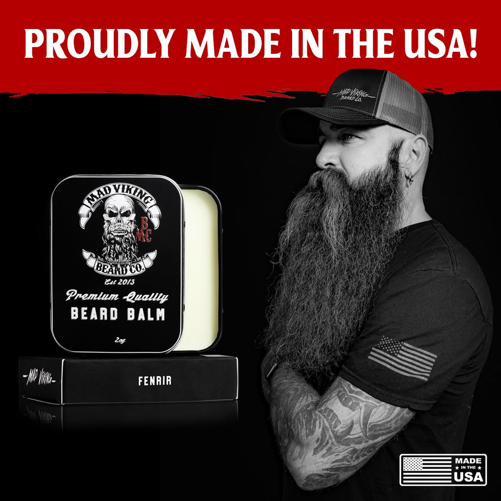 Mad Viking Beard Company Beard Balm for Men, 2oz - All Natural Ingredients, Handmade and Cruelty-Free, Medium to Heavy Hold, Ravn Rom - Beard Hair Conditioner