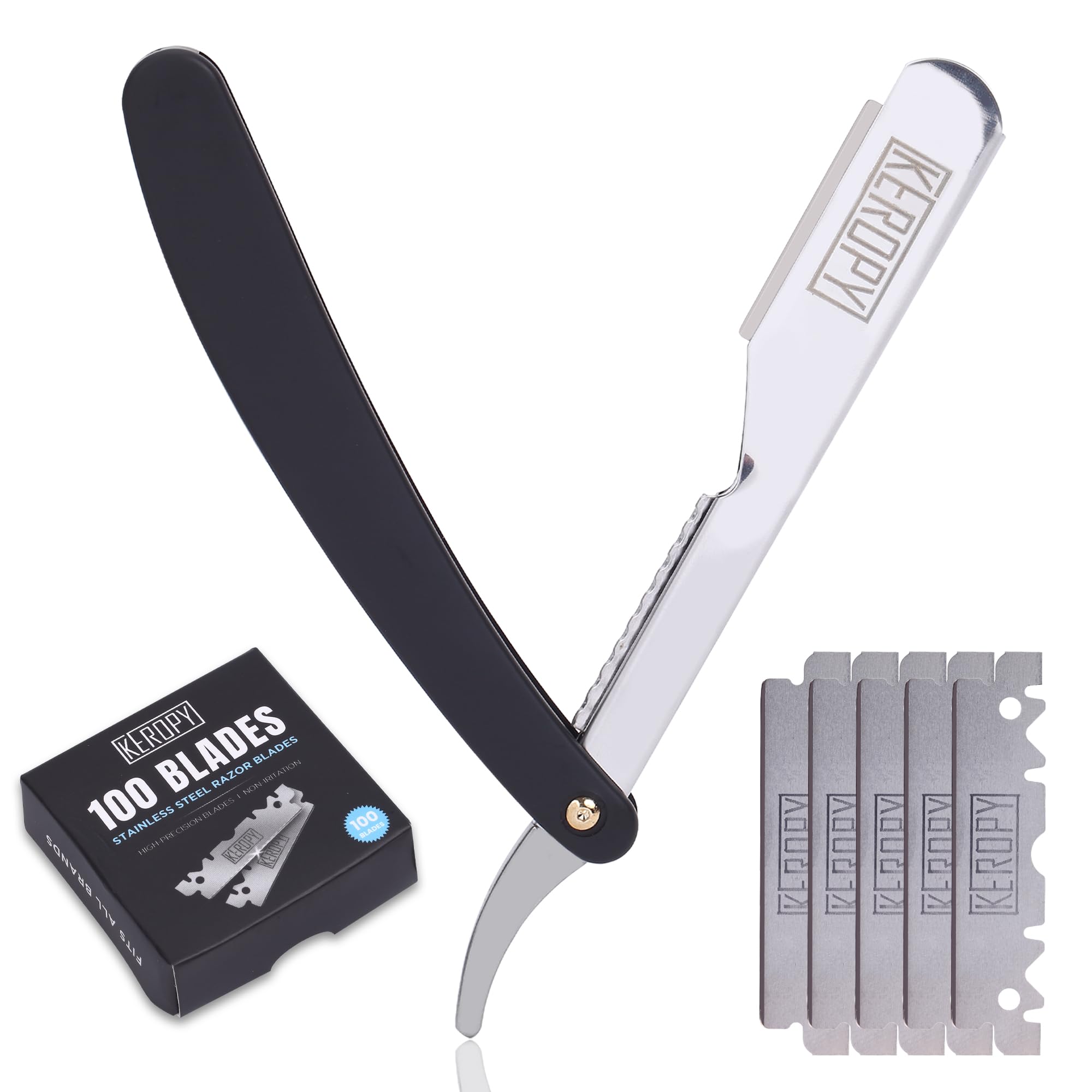 Professional Barber Straight Razor for Men, Single Blade Straight Edge Razor for Close Shaving and Beard Shaping, Shavette Kit with 100 Blades - Ultimate Men's Grooming & Shaving Gift Set