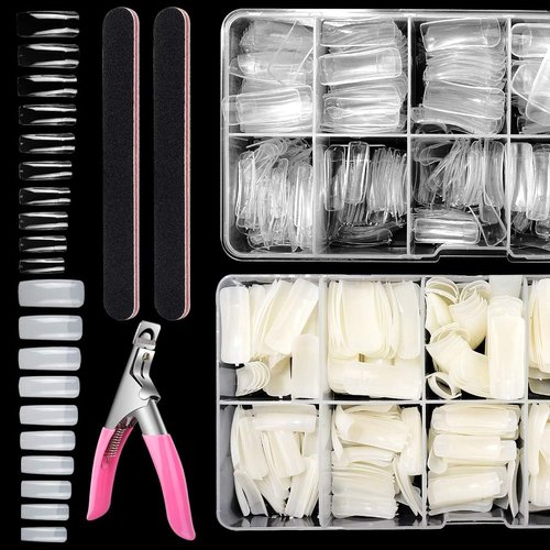 1000PCS Square Nail Tips for Acrylic Nails Professional, Fake Clear Natural Acrylic Short Square French Artificial False Tips Half Cover for Manicure Salon Home