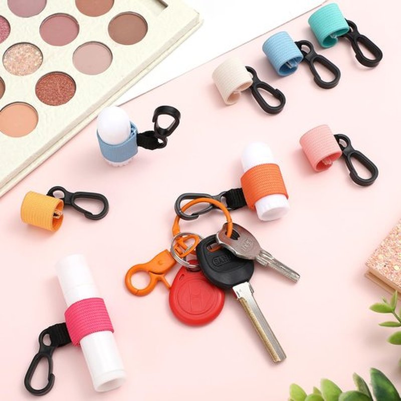 Shinylin 24 Pcs Bulk Mini Lip Balm Holders Elastic Lip Gloss Holders Keychain Lipstick Sleeves Portable Clip on for Lipsticks Keys Purse Lanyard