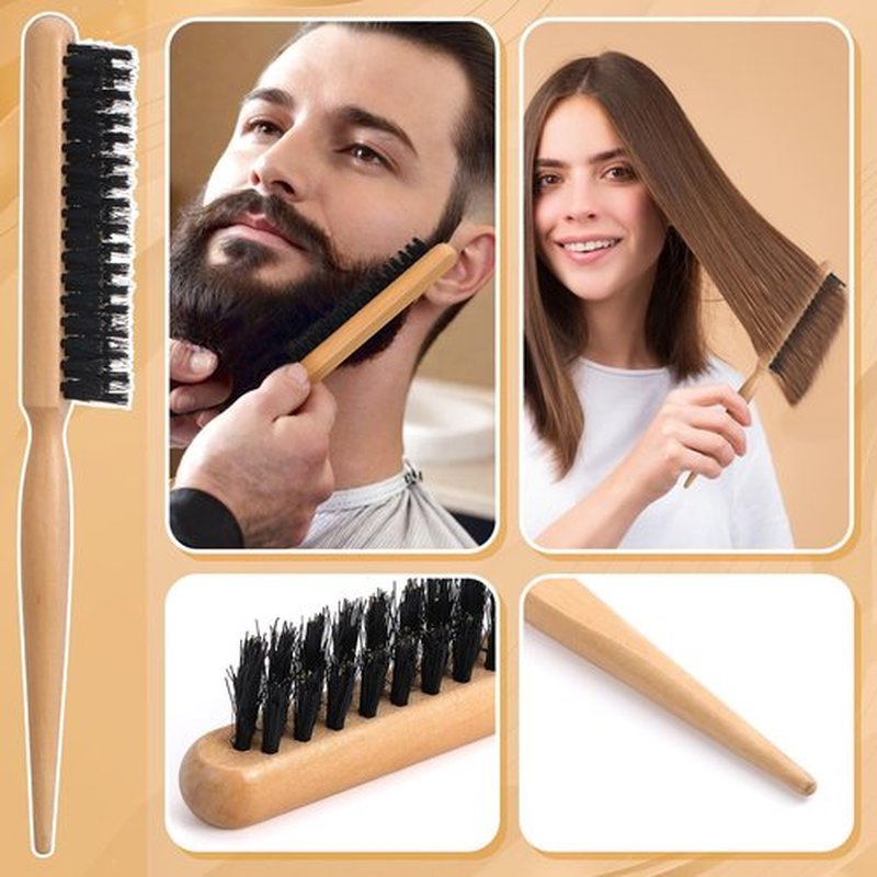 6PCS Boar Bristle Slick Back Hair Brush with Edge Brush Rat Tail Comb, Wide Tooth Comb for Men Women