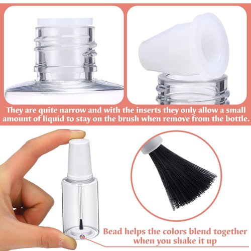 Irenare 20 Pcs 20ml Refillable Empty Nail Polish Bottles Plastic Nail Polish Container Empty Bottle with Mixing Marble Conservation Insert Brush Top, Clear