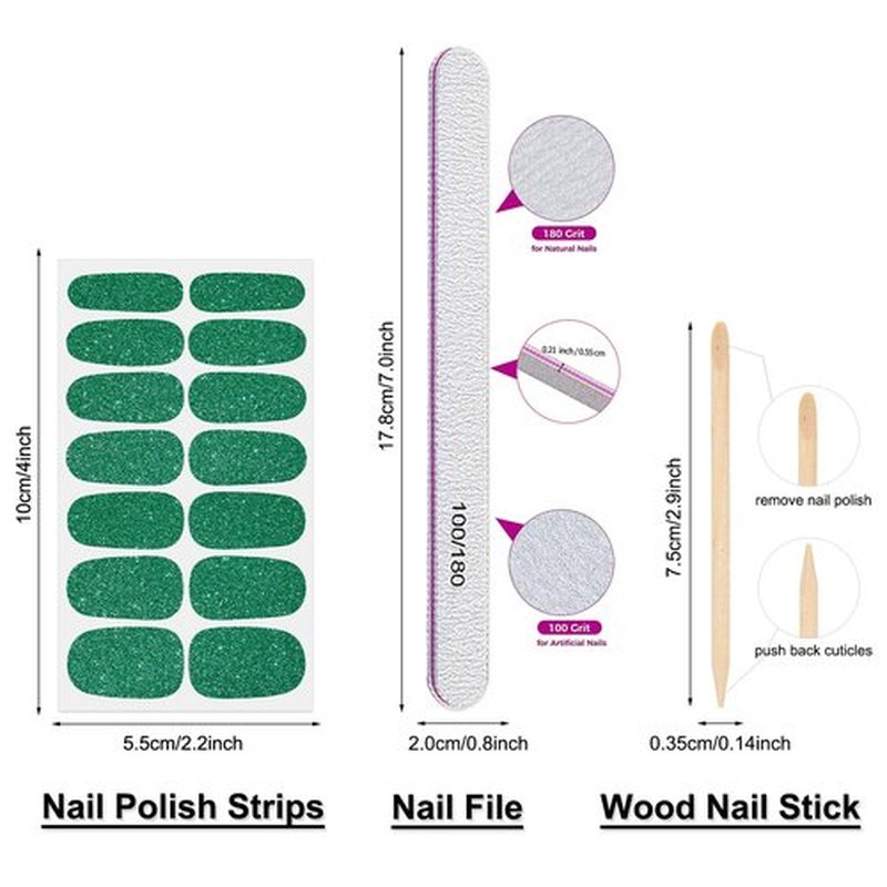 DANNEASY 16 Sheets Green Nail Wraps for Women Full Nail Polish Stickers Fresh Color Self Adhesive Nail Polish Strips Glitter Nail Strips Gel Fingernail Sticker Nails with File, Cuticle Stick