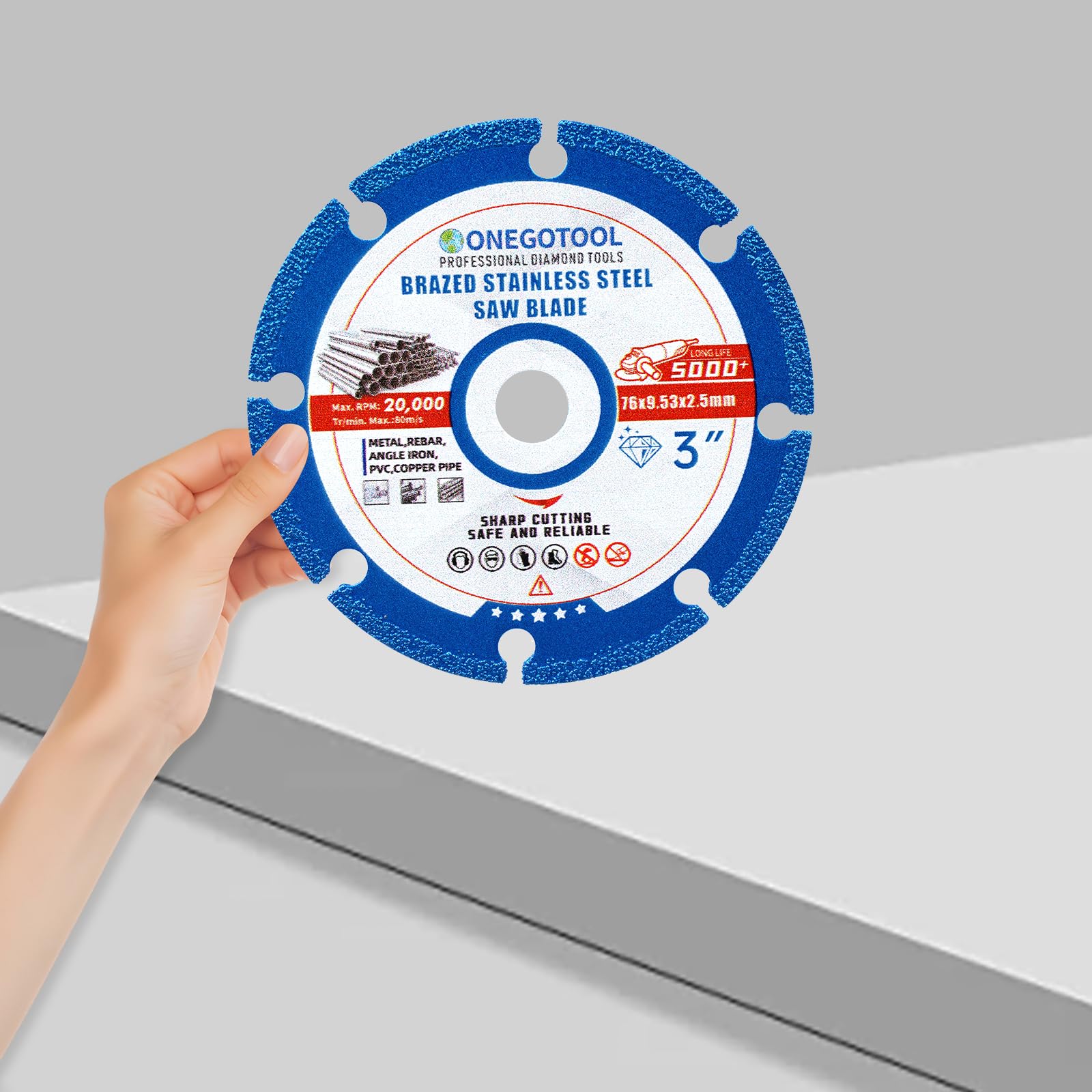 ONEGOTOOL 3 inch Diamond Cutting Wheels for Angle Grinder Discs Metal Saw Blades Applied to Stainless Steel Iron Tile Marble 3/8" Arbor -3 Pack