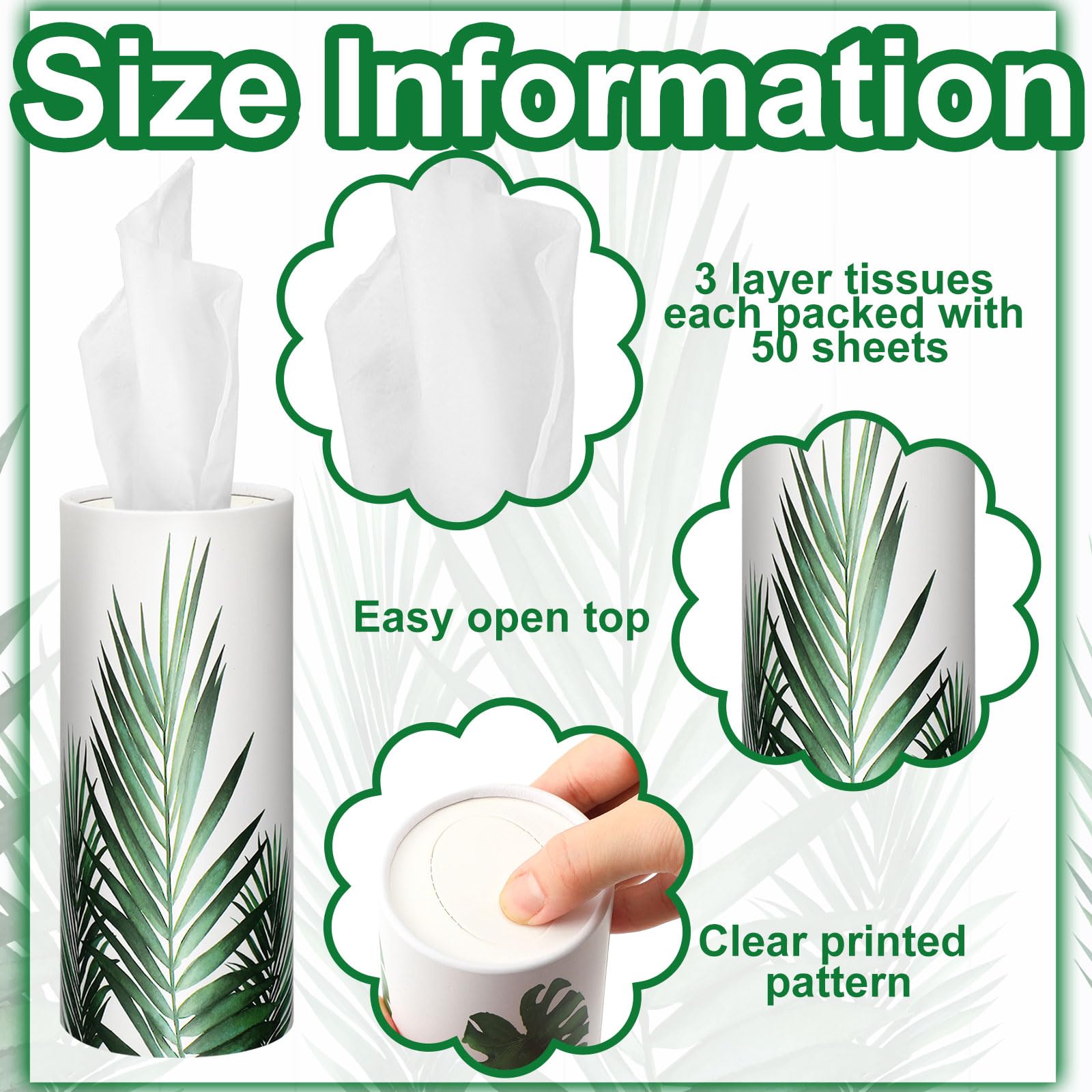 Zonon 8 Pcs Greenery Car Tissue Cylinder with 3-ply Facial Tissue Bulk Round Tissues Holder Box Spring Travel Cylinders Tubes for Car Decoration with 50 Sheets for Cup Holder Round Container