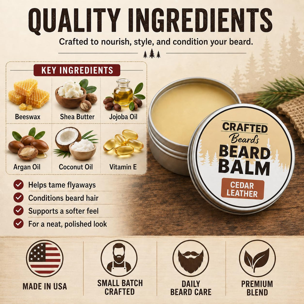 Beard Balm - Cedar Leather Scent - 2oz Tin - Beard Wax - Light Hold - (CL)