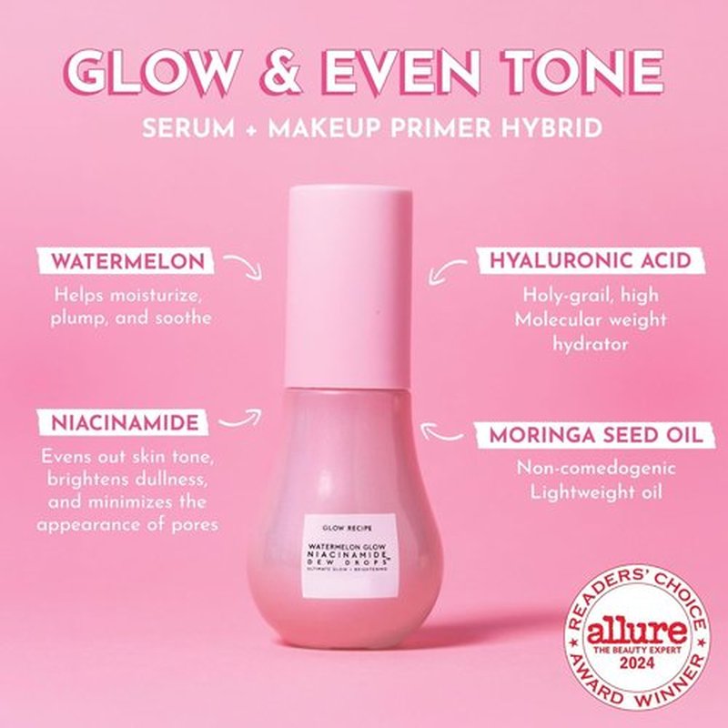 Glow Recipe Watermelon Niacinamide Dew Drops - Hydrating Face Serum & Primer | Travel Size 15ml