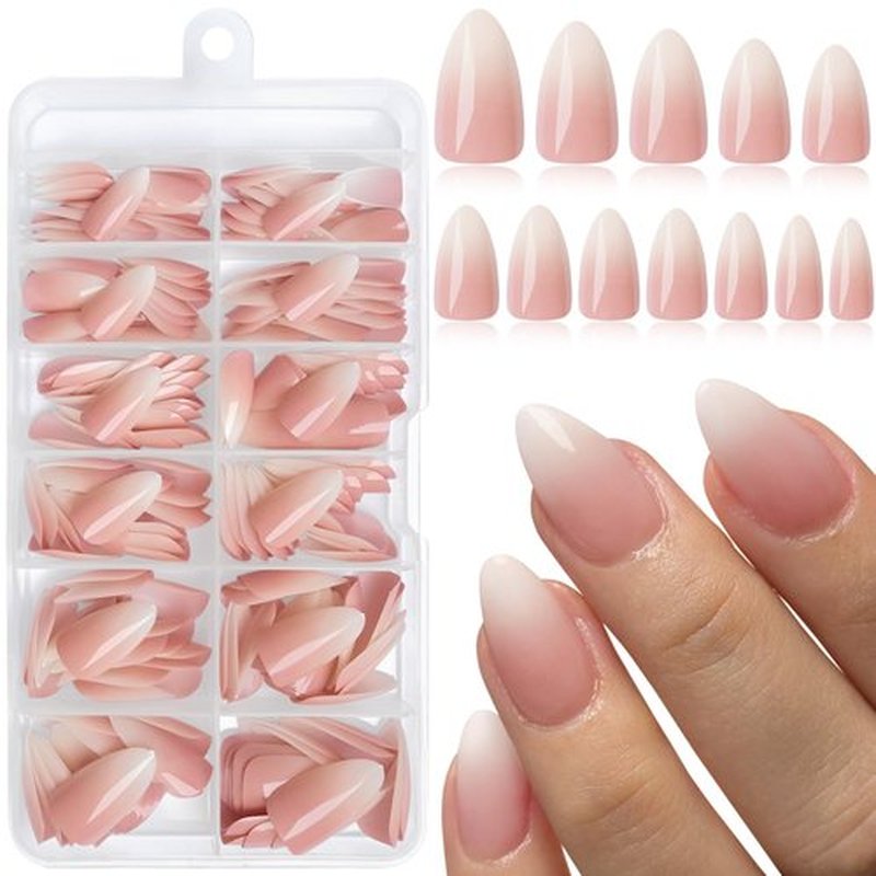 LoveOurHome 240pc Almond Press on Nails Short Fake Nails with Glue & Tabs, Short Ombre Nails Press on Nails Almond Glue on Nails Fake Nails Graident Acrylic Nail Tips Artificial Fingernail Stick Nail