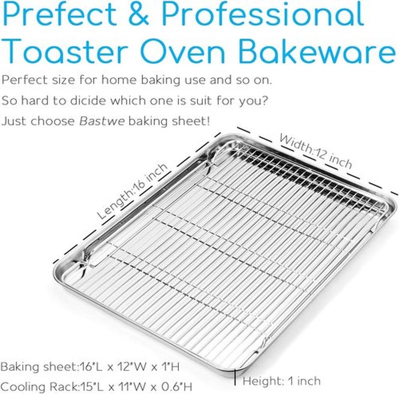 Skiennix Cookie Sheet and Cooling Rack Set - 16-Inch Stainless Steel Bakeware, Non-Toxic & Easy Clean