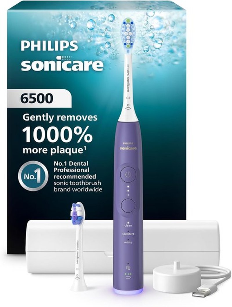 Philips Sonicare 6500 Series Electric Toothbrush - Advanced Sonic Technology, Pressure Sensor, 9 Settings, Purple | HX7417/05
