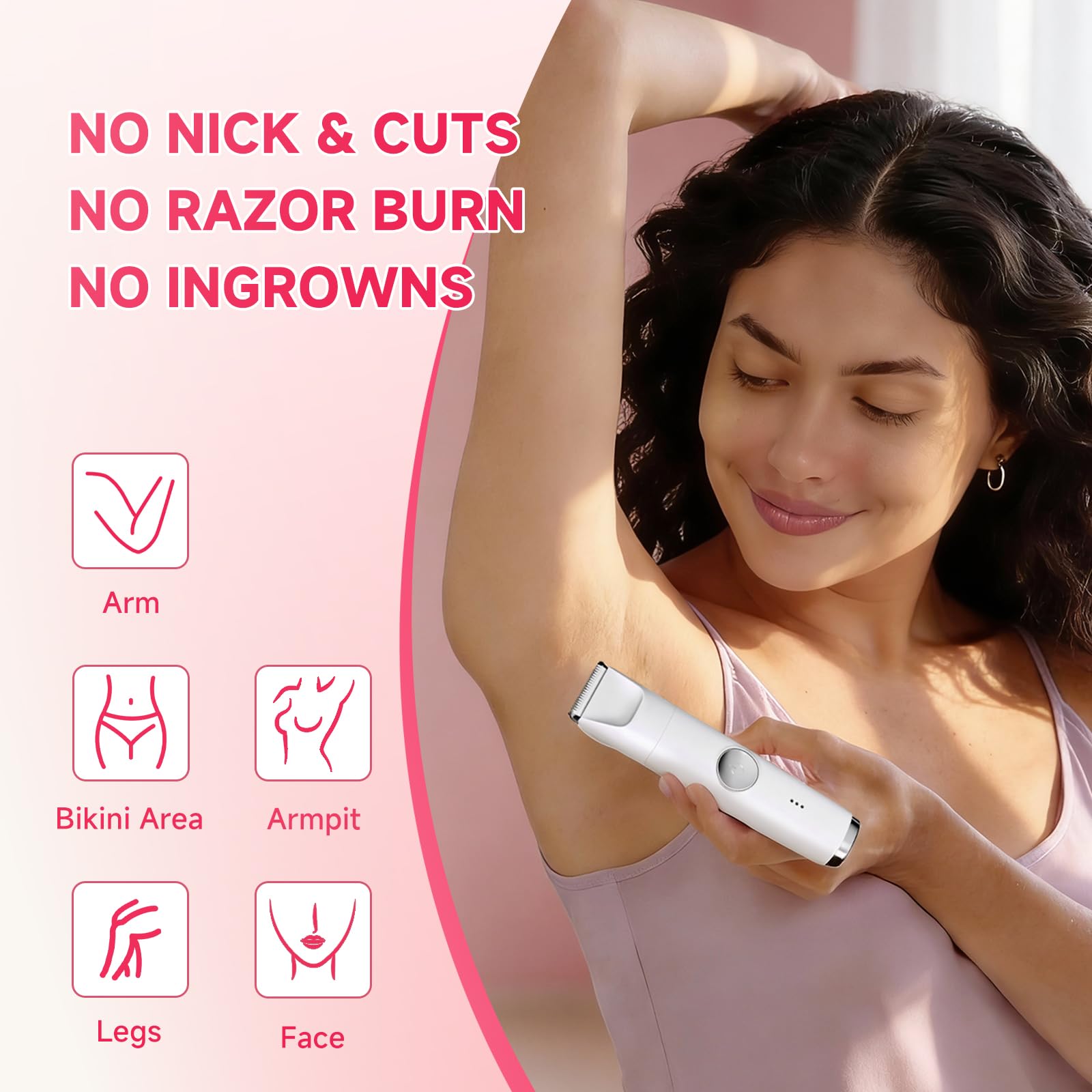 Bikini Trimmer for Women, 3 in 1 Painless Razors, Electric Shaver for Leg Pubic Armpit Facial Hair Shaving, Waterproof Groomer, Hygiene Ceramic Blade,Cordless and Rechargeable (White)