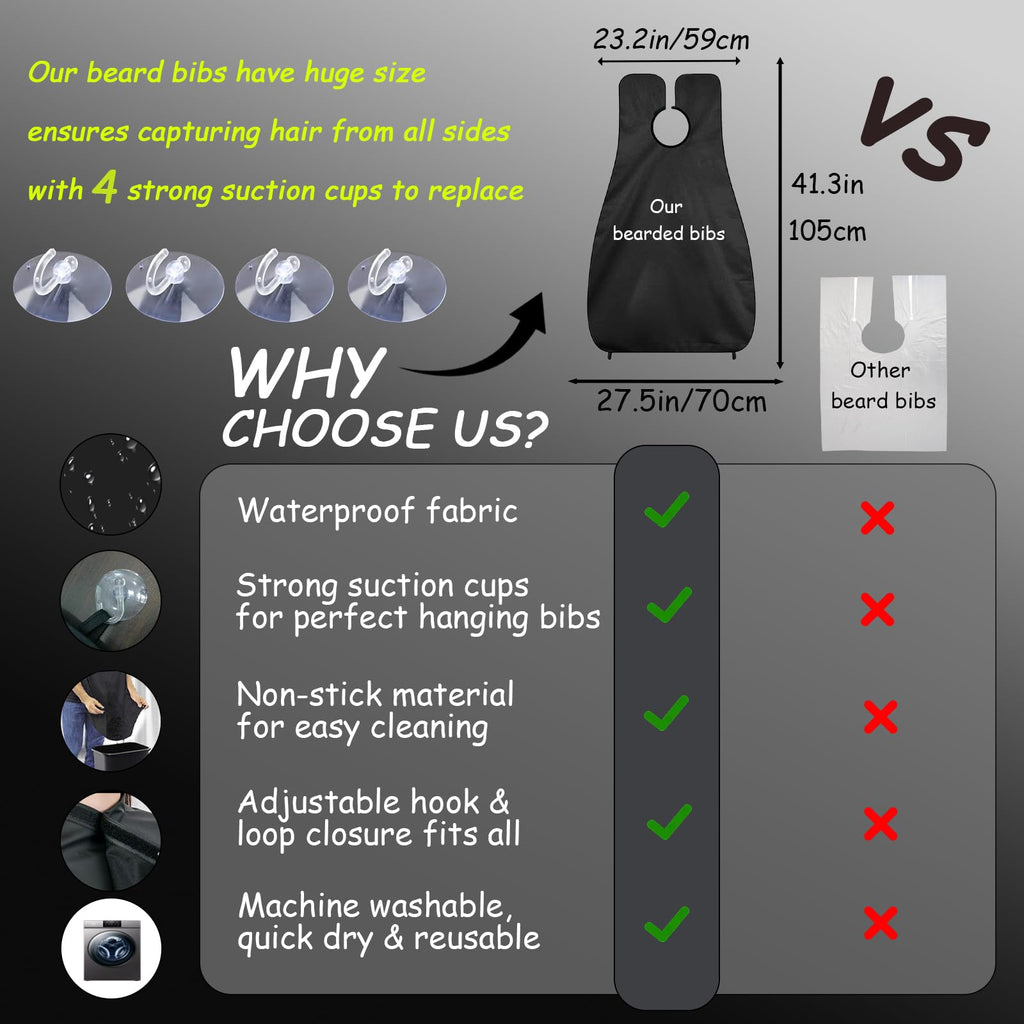 Beard Bib Beard Apron, Beard Catcher for Men Shaving & Trimming, Waterproof Beard Bib Hair Catcher for Sink, Non-Stick Beard Cape with 4 Suction Cups, Grooming Accessories & Gifts for Men Dad Husband