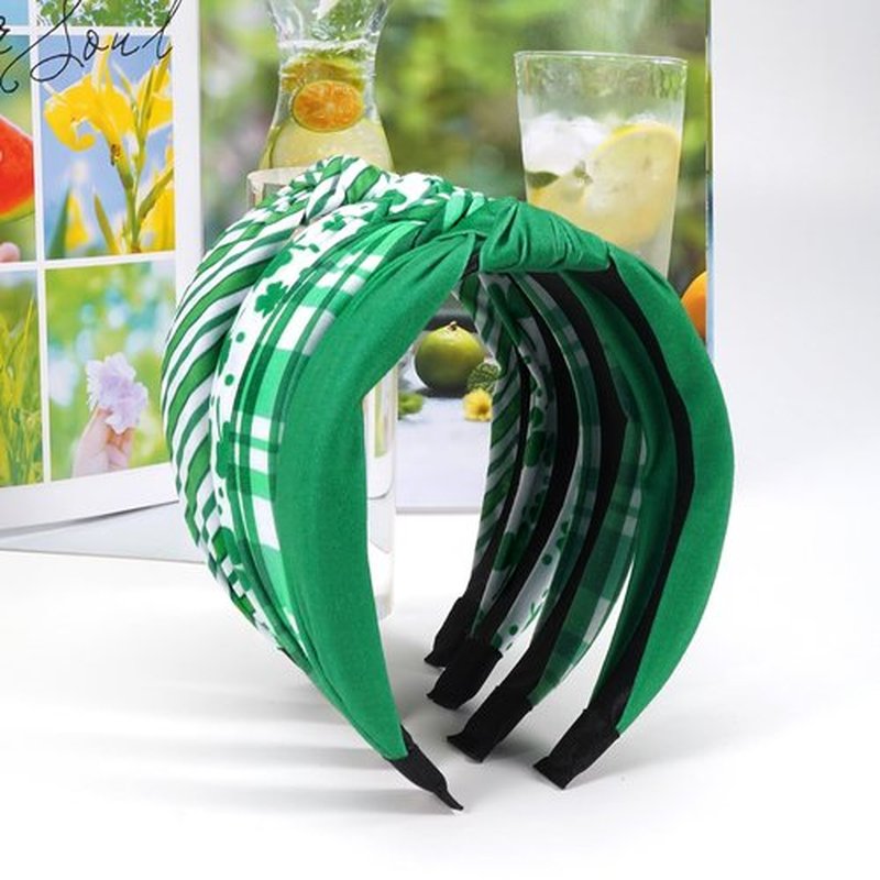 Ardorchid St.Patrick's Day Headbands Irish Green Striped Plaid Headband Lucky Leaf Shamrock Wide Knot Headband for Women Girls Gifts Hair Accessories Hair Hoop
