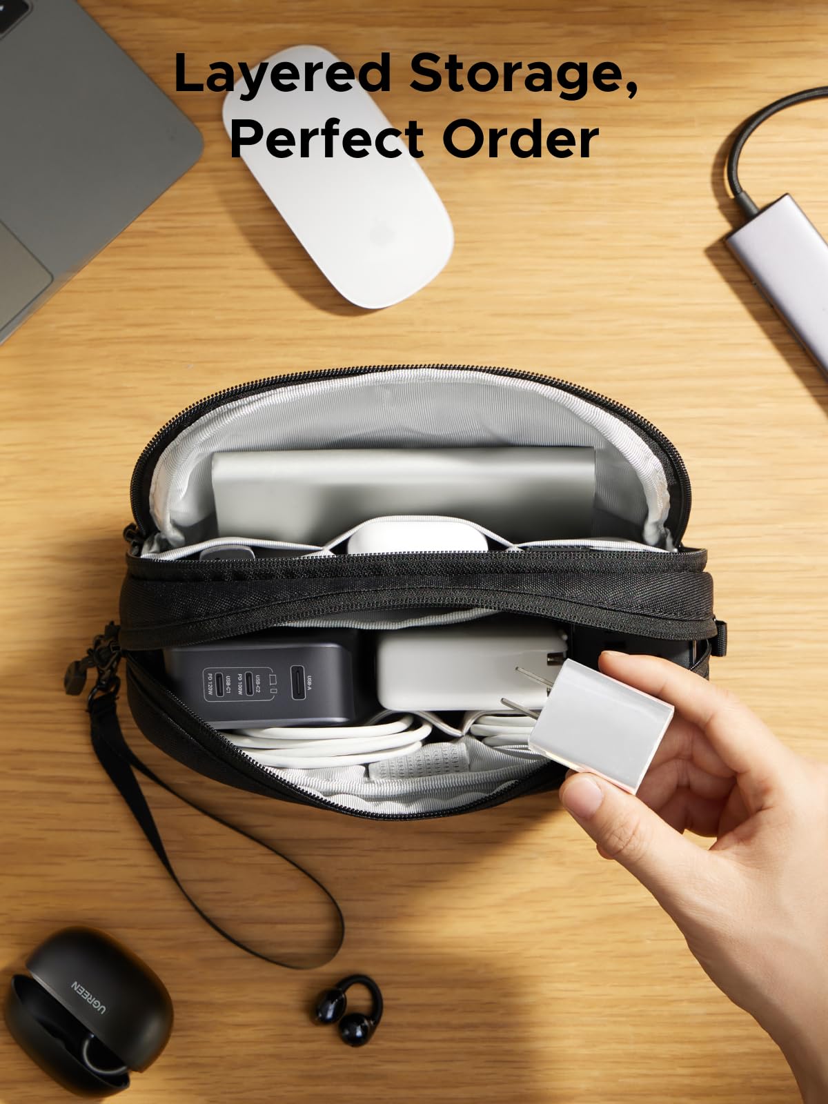 UGREEN Electronics Organizer Travel Case Bag Multifunctional Organizer Carrying Case for Cables, Cord, SD Card, Earbuds, Charger, USB Adapter, Electronic Accessories Medium Size