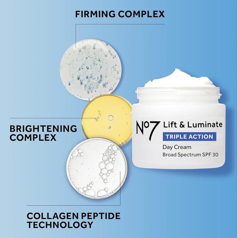 No7 Lift & Luminate Face Cream - Fragrance-Free Anti-Aging Moisturizer with SPF 30 - 1.69 Oz