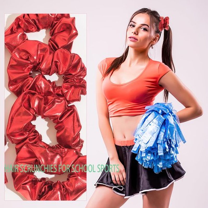 12 Pcs PU Leather Cheer Hair Scrunchies Red Scrunchy School Performance Ponytail Holder Hair Accessories for Cheerleading Teen Girls College Sports (Red)