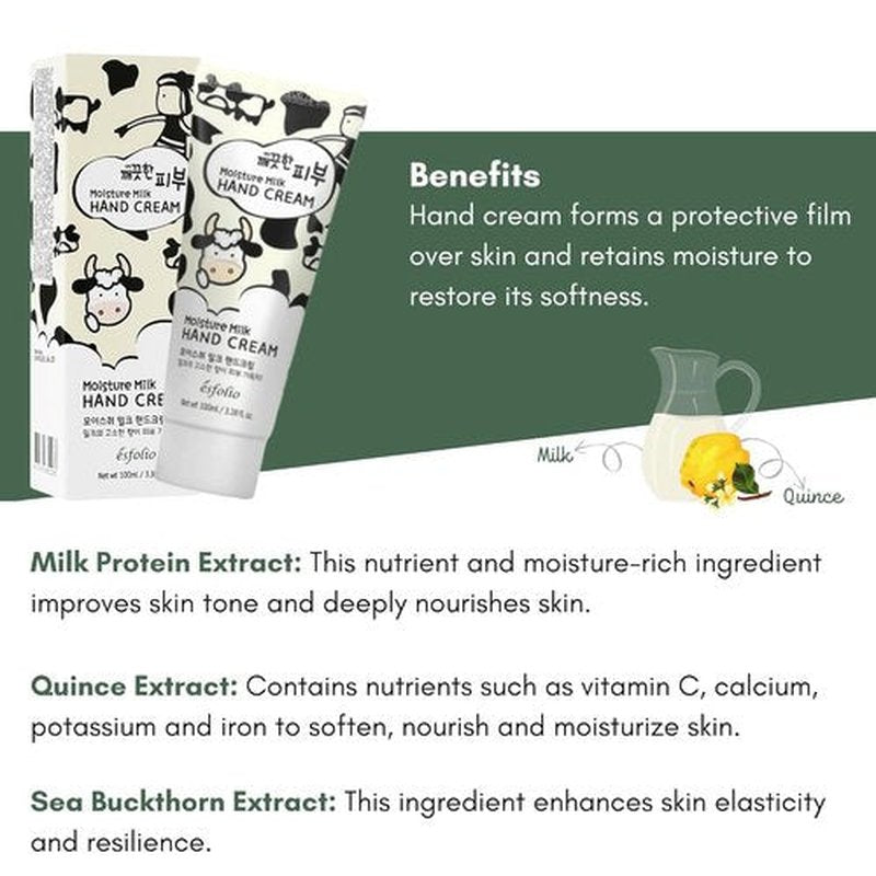 Esfolio Pure Skin Moisture Milk Hand Cream - Hydrating & Nourishing Formula for Soft, Smooth Hands (3.38 OZ)