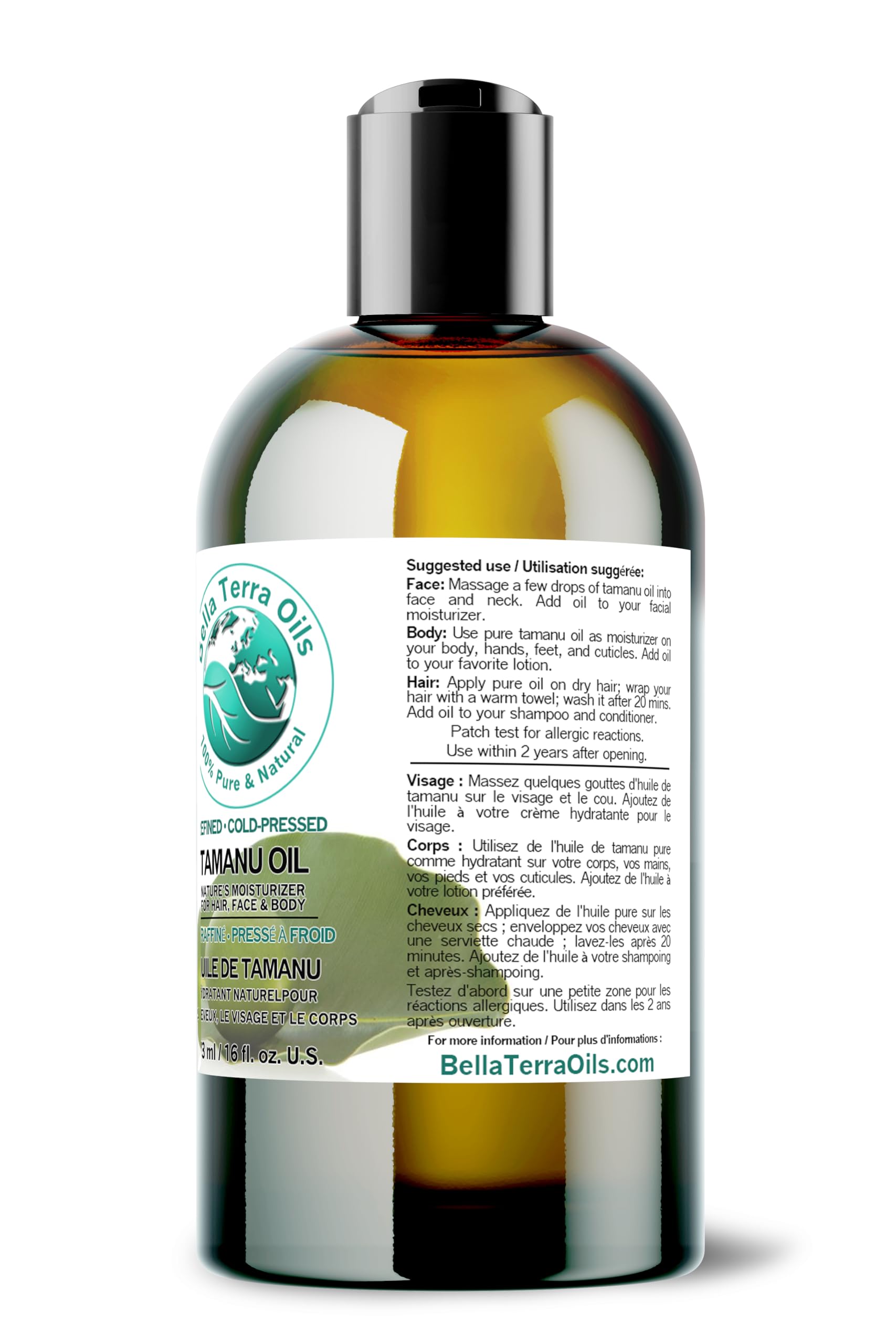 Bella Terra Oils - Natural Tamanu Oil 16 oz - Harness the Power of Nature, Infused with Stearic Acid & Calophyllolide, Perfect Choice for Luxurious Skin Nourishment