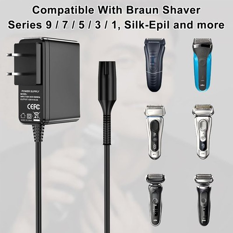 Braun 12V Charger - 5.9Ft Charging Cord for Series 9/7/5/3/1 Electric Razors & Trimmers
