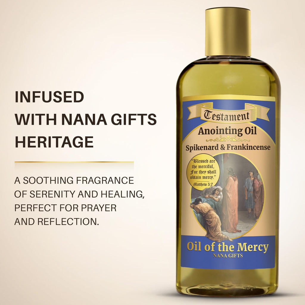 Nana Gifts Testament Anointing Oil, Spikenard and Frankincense, Oil of the Mercy, Excellent value large bottle size 8.45 fl.oz | 250 ml