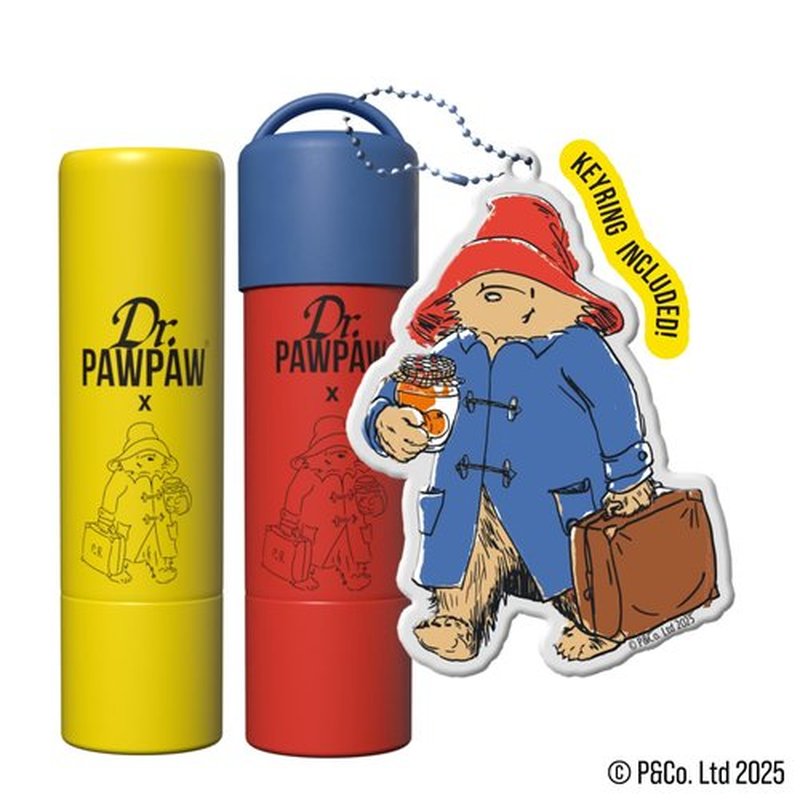 Dr. PawPaw Paddington Lip Balm Duo with Keyring - Original, Strawberry - Natural Balm with Aloe Vera - Gluten Free Lip Moisturizer to Hydrate - 2 pc