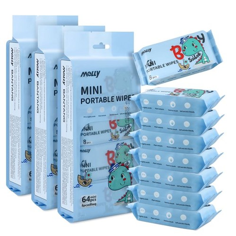 Etenpo Wet Wipe Travel Size, Mini Makeup Wipes, Easy Portability, Skin-Friendly Ingredients, 24 Pack Total 192 Wipes, Blue